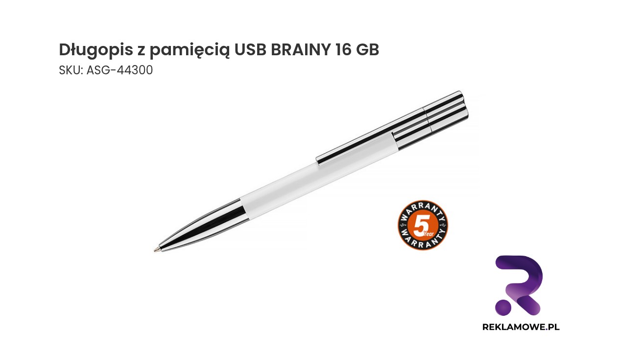 Długopis z wbudowaną pamięcią USB marki BRAINY o pojemności 16 GB