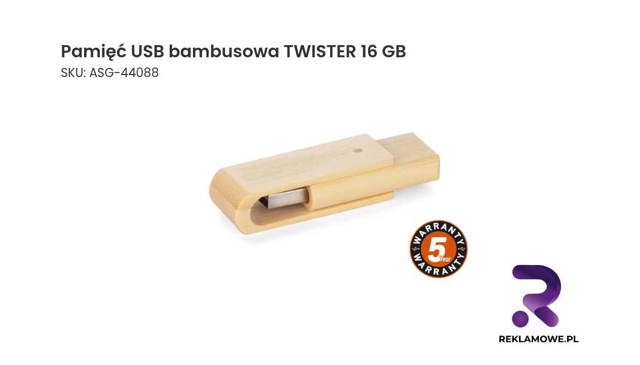 Bambusowy pendrive USB o pojemności 16 GB, model TWISTER