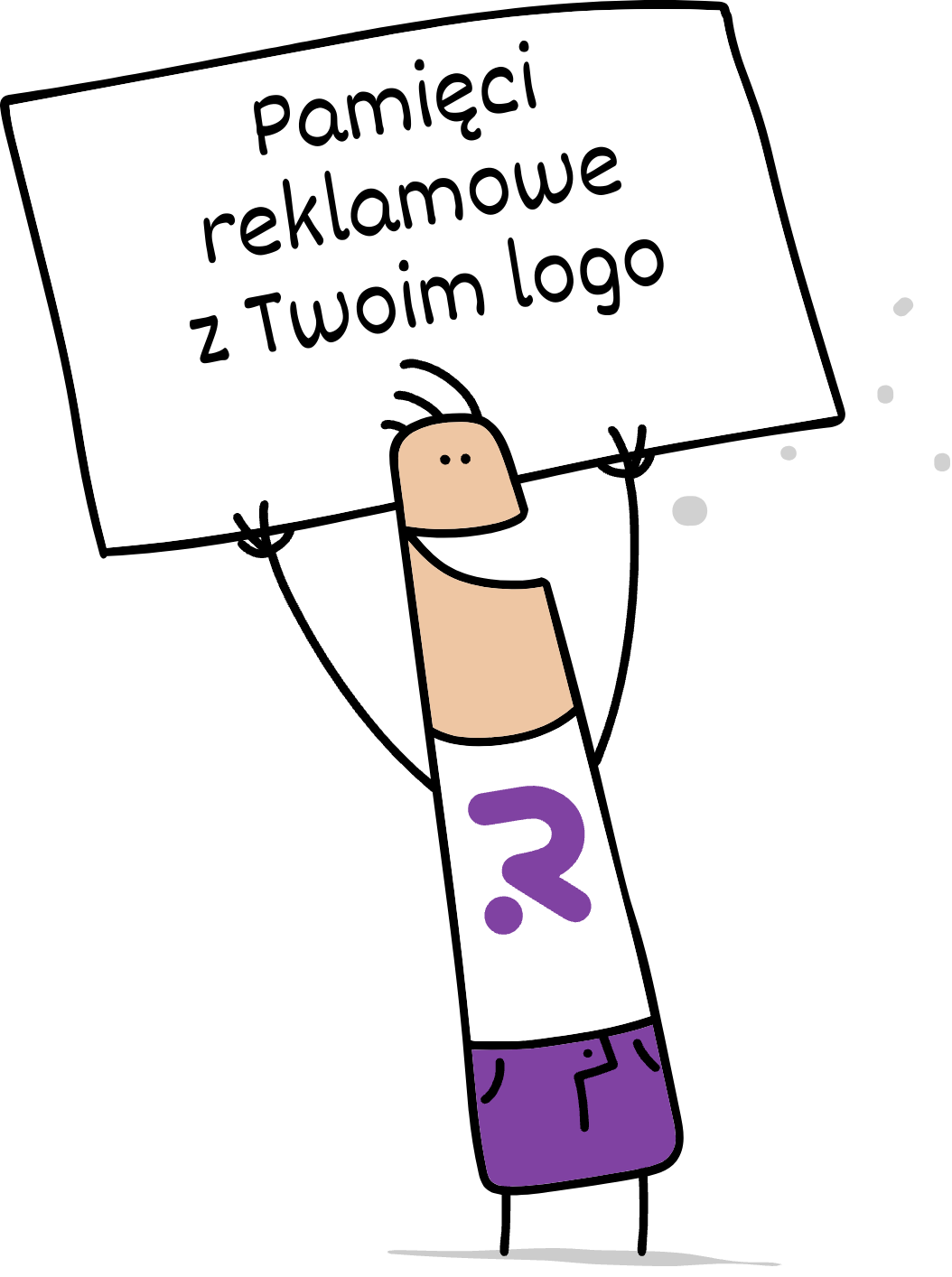 Buddy trzymający napis pamieci reklamowe z Twoim logo